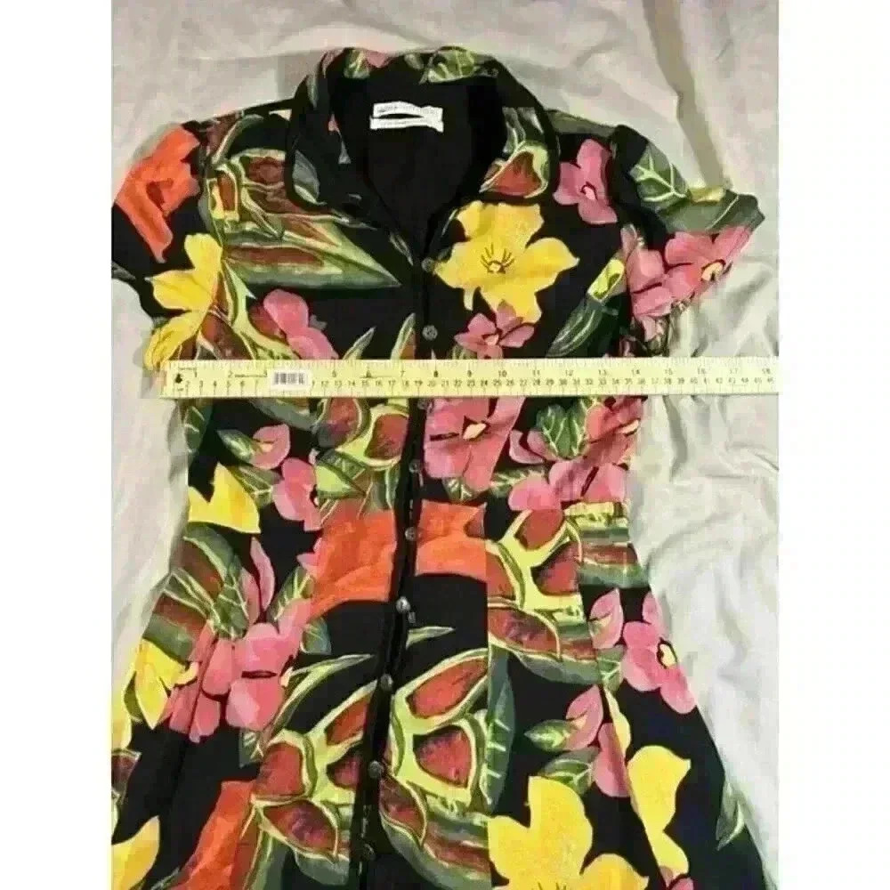 Urban Outfitters Black Floral Button Romantic Croquet Mini Dress Women's Size XS - Picture 5 of 7